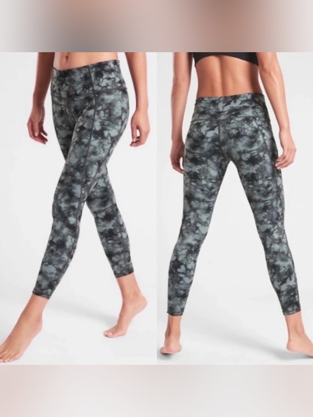 Athleta Salutation Stash Pocket II Printed 7/8 Tight Leggings in Riptide Grey